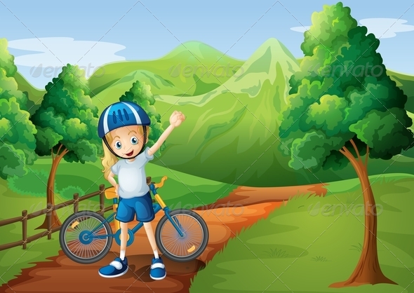 GraphicRiver Girl and Her Bike on the Path 8016431 GraphicRiver Girl and Her Bike on the Path 8016431