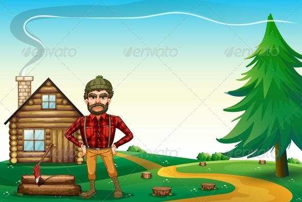 GraphicRiver Lumberjac in Front of Wooden Farmhouse 8016551 GraphicRiver Lumberjac in Front of Wooden Farmhouse 8016551