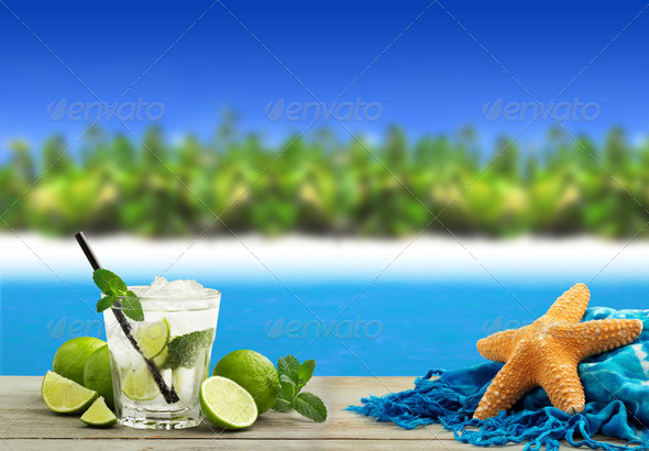 mojito cocktail on a tropical beach