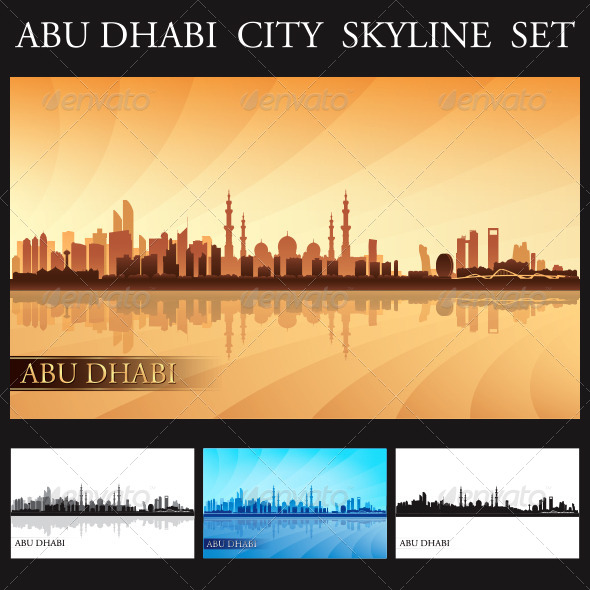 Abu Dhabi City Skyline Silhouettes Set Abu Dhabi City Skyline Silhouettes Set