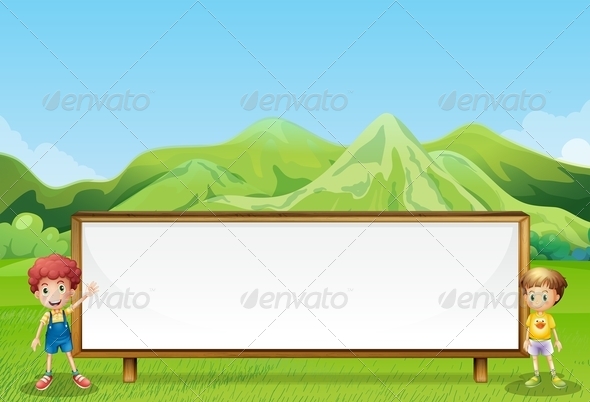 GraphicRiver Big Empty Sign and Two Kids 8021864 GraphicRiver Big Empty Sign and Two Kids 8021864