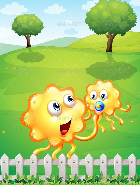 A Hilltop with an Orange Monster Playing with a Ball A Hilltop with an Orange Monster Playing with a Ball