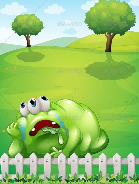 GraphicRiver A Tired Monster at the Hilltop Resting Near the Fence 8022028 GraphicRiver A Tired Monster at the Hilltop Resting Near the Fence 8022028