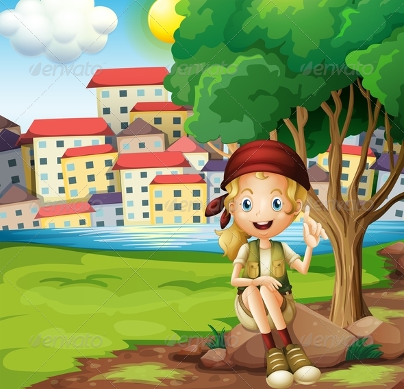 GraphicRiver A Girl Sitting on a Rock Under a Tree 8022043 GraphicRiver A Girl Sitting on a Rock Under a Tree 8022043