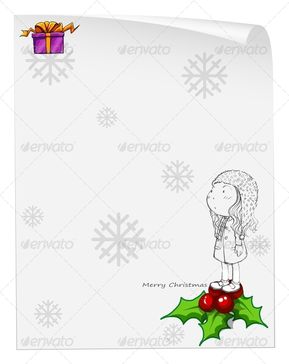 Christmas Card Template with a Young Girl