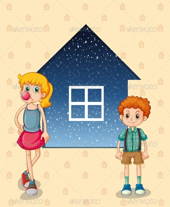 GraphicRiver Two Siblings in Front of a House 8022342 GraphicRiver Two Siblings in Front of a House 8022342