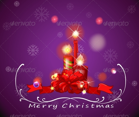 A Purple Christmas Card with Red Candles