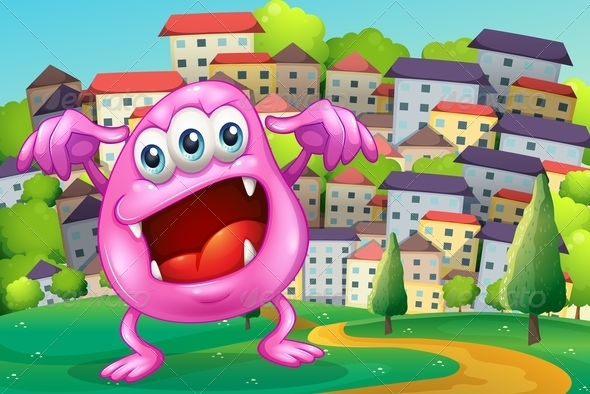 GraphicRiver A Beanie Monster Shouting at the Hilltop 8022714 GraphicRiver A Beanie Monster Shouting at the Hilltop 8022714