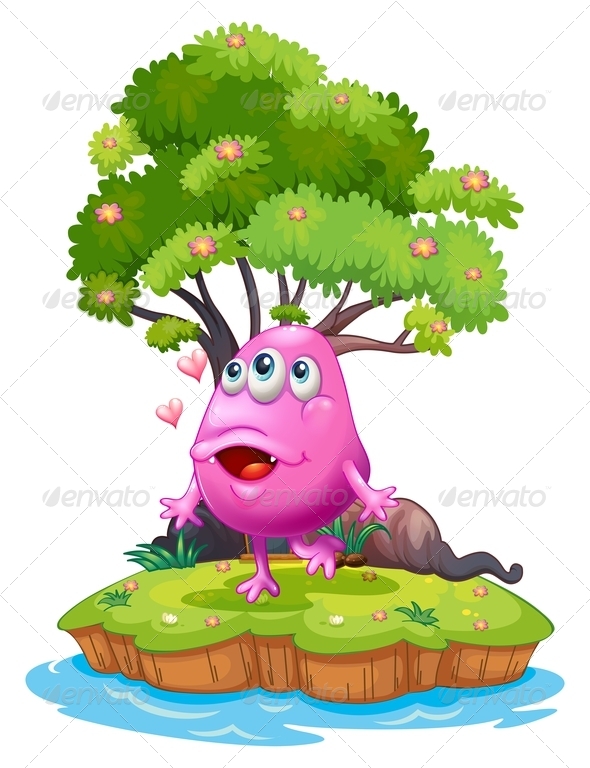 GraphicRiver An Island with a Pink Monster near the Giant Tree 8022910 GraphicRiver An Island with a Pink Monster near the Giant Tree 8022910