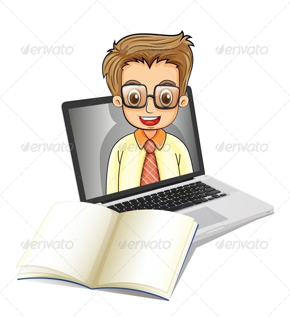 Laptop with a Smiling Man Wearing Glasses Laptop with a Smiling Man Wearing Glasses