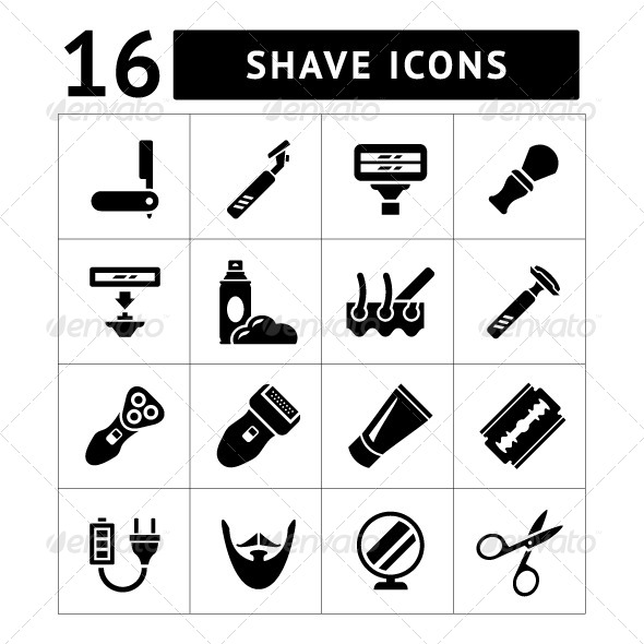 Set Icons of Shave and Barber Equipment (Man-made objects)