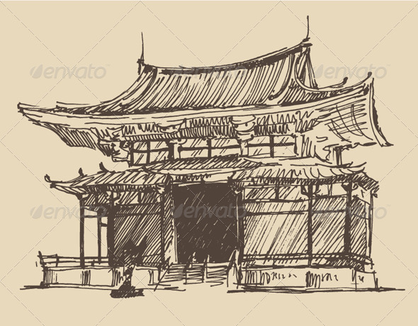 Japan Landmark Vintage Illustration Japan Landmark Vintage Illustration