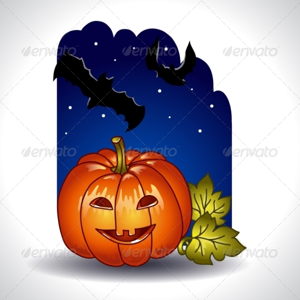 Halloween Background with Pumpkin and Bats (Halloween)