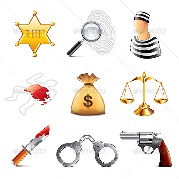 Crime and Law Icons Set Crime and Law Icons Set