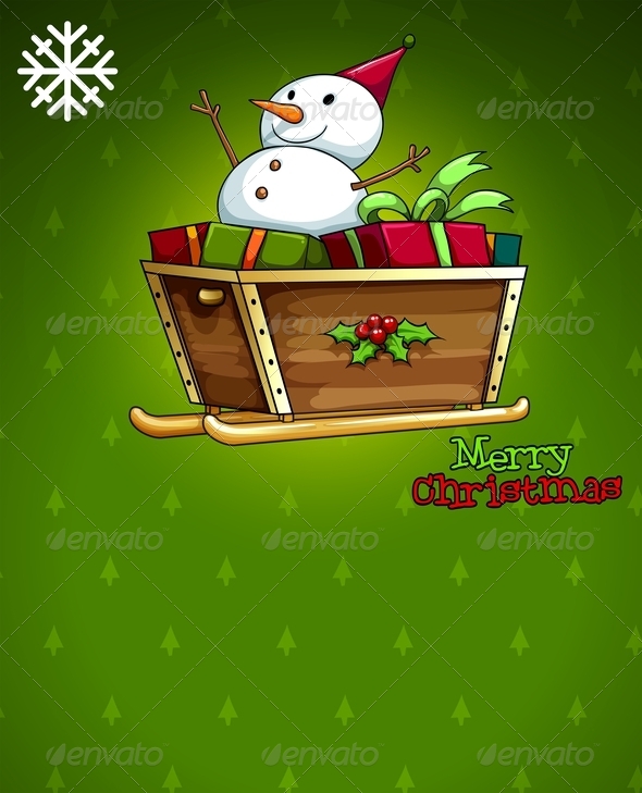 Christmas Card with Snowman and Sleigh