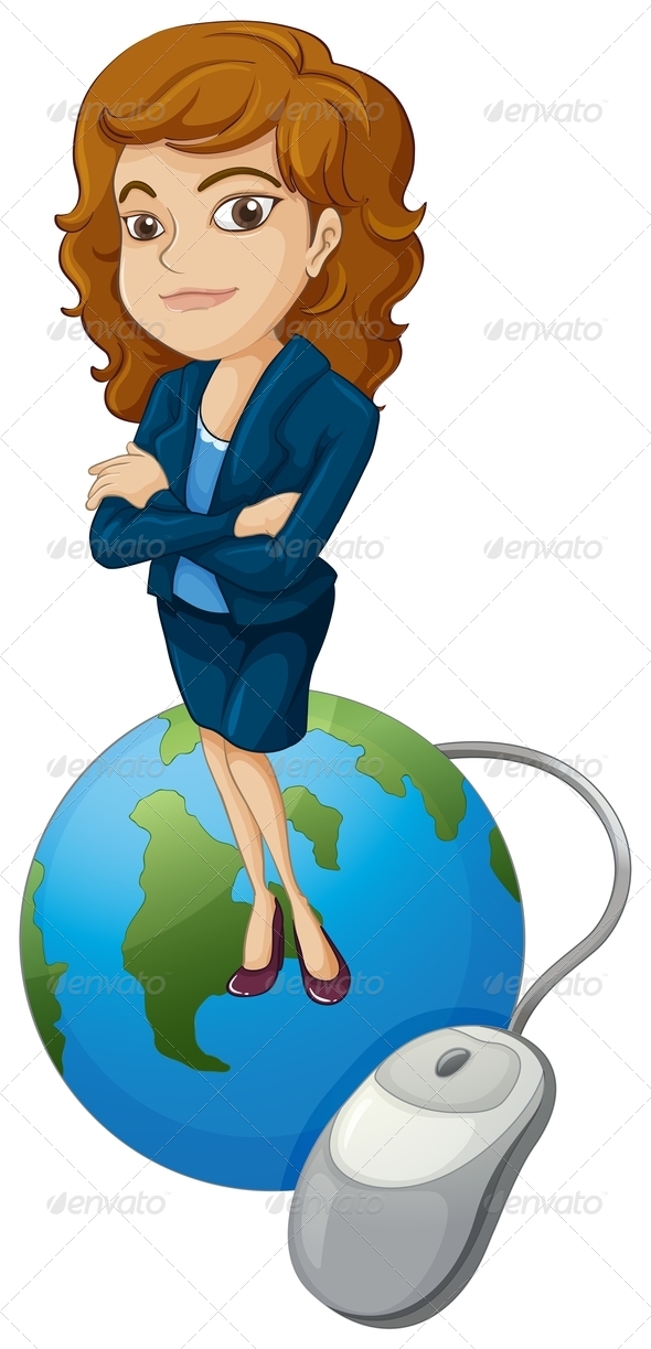 Woman on Globe with Computer Mouse