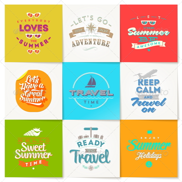 Set of Travel and Vacation Type Emblems and Symbol Set of Travel and Vacation Type Emblems and Symbol