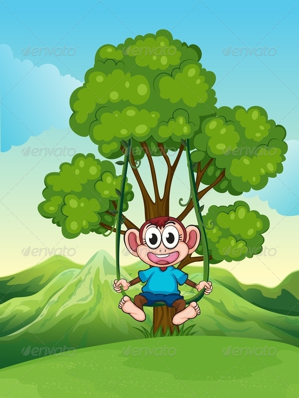 Monkey on a Tree Swing (Animals)