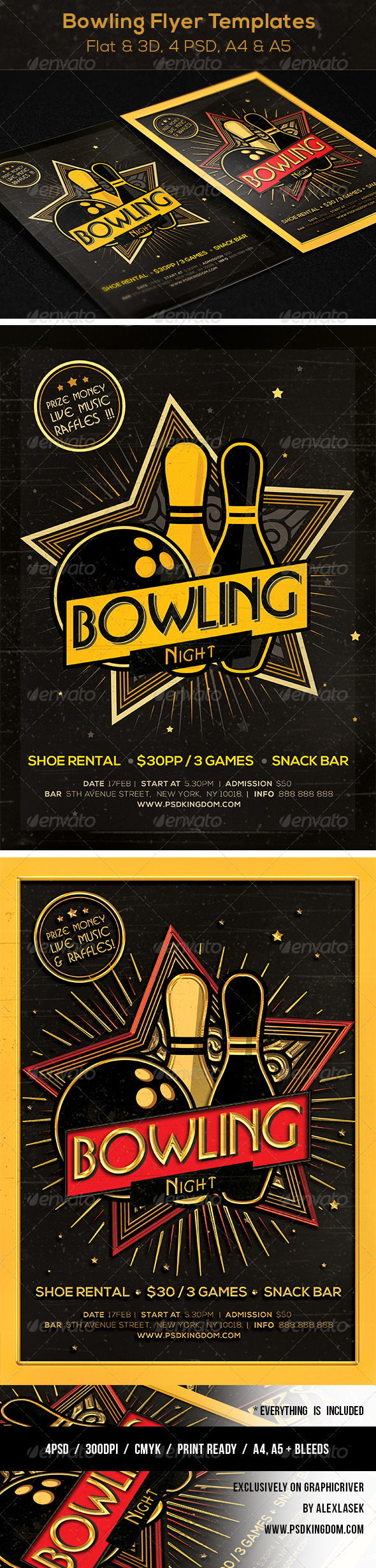 Bowling Magazine Ad, Poster or Flyer  - Flat & 3D