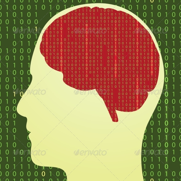 Silhouette of the Brain with Binary Code Silhouette of the Brain with Binary Code