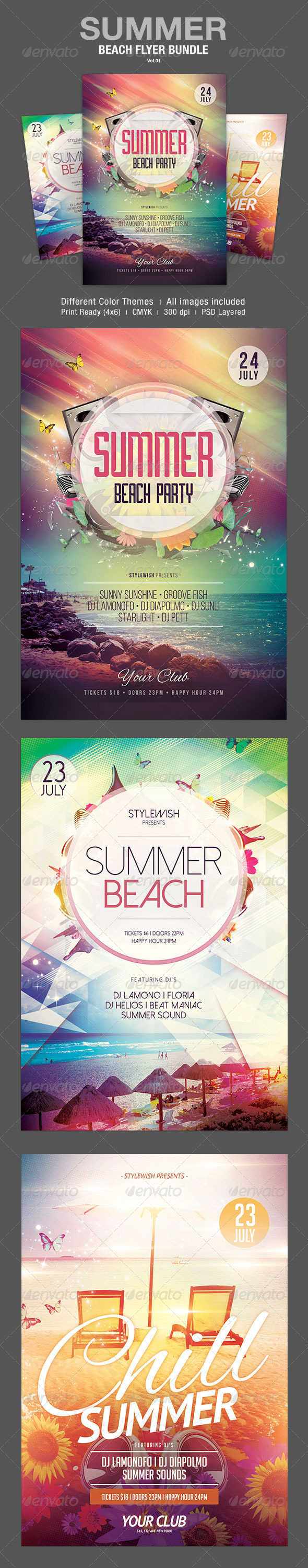 Summer Beach Flyer Bundle Vol.01 - Clubs & Parties Events