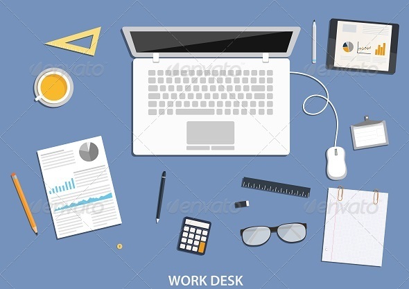 Workspace, Flat Desktop Design with Business Icons (Business)