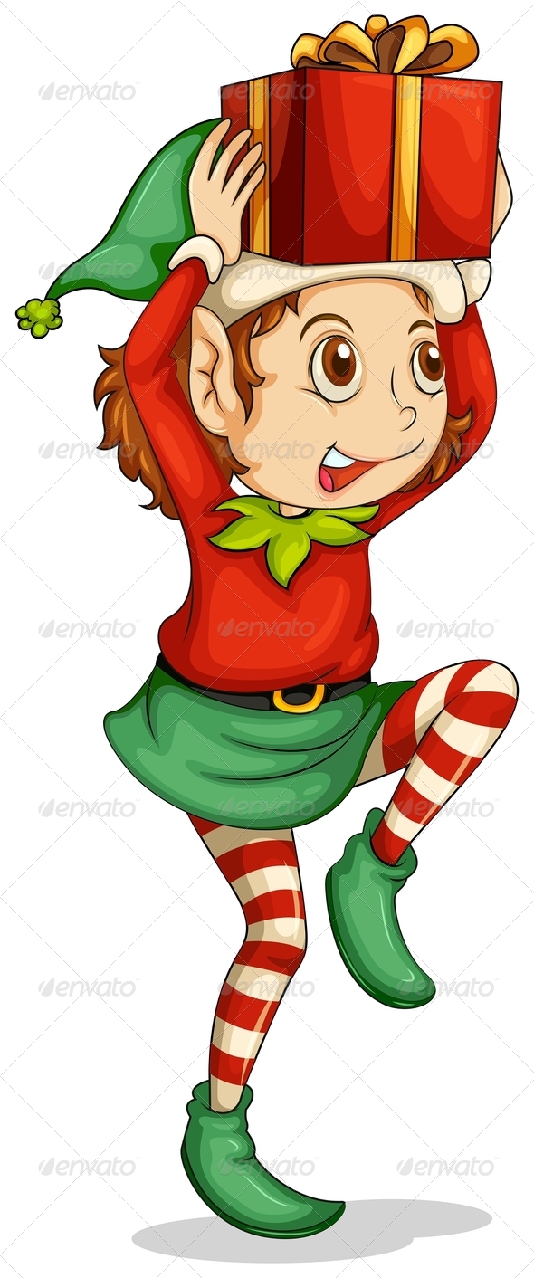 An Elf with a Gift Above his Head An Elf with a Gift Above his Head