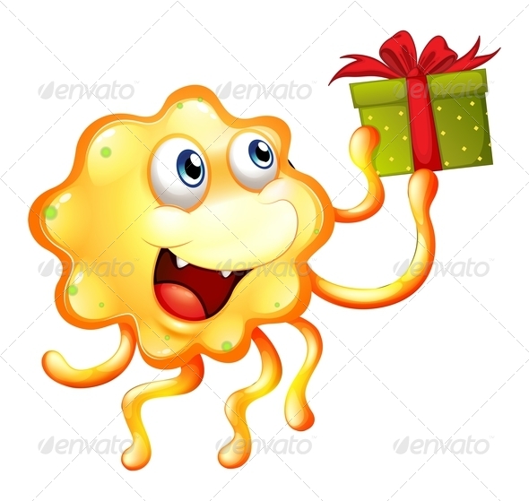 GraphicRiver A Monster Holding a Gift with a Red Ribbon 8064857 GraphicRiver A Monster Holding a Gift with a Red Ribbon 8064857