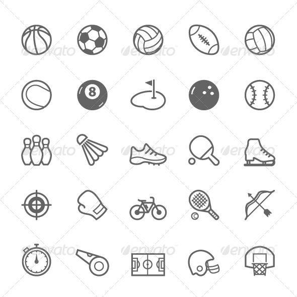 25 Outline Stroke Sport Icons 25 Outline Stroke Sport Icons