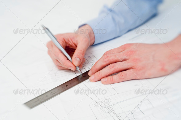 Engineer making adjustments in a drawing