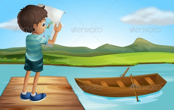 Boy with a Map at the River Boy with a Map at the River