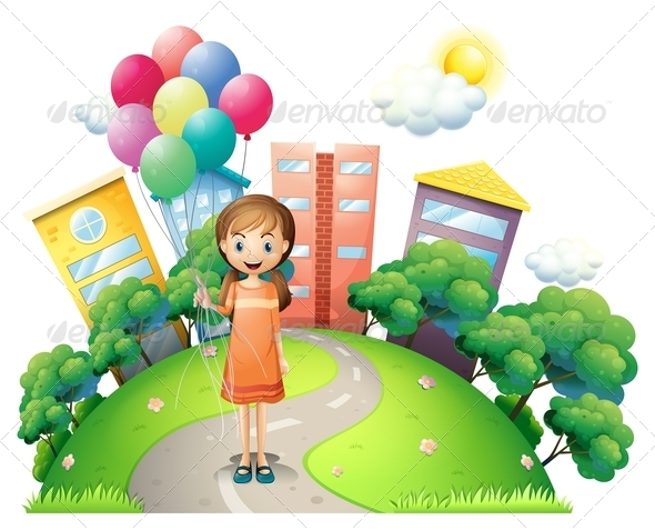 GraphicRiver Girl on the Path with Balloons 8070981 GraphicRiver Girl on the Path with Balloons 8070981