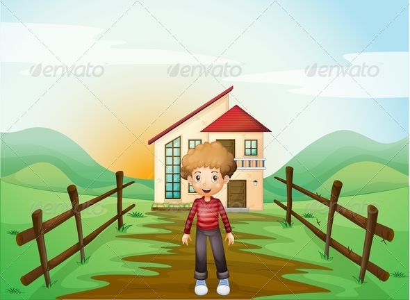 GraphicRiver A Boy in Front of the Concrete House on the Hilltop 8071046 GraphicRiver A Boy in Front of the Concrete House on the Hilltop 8071046