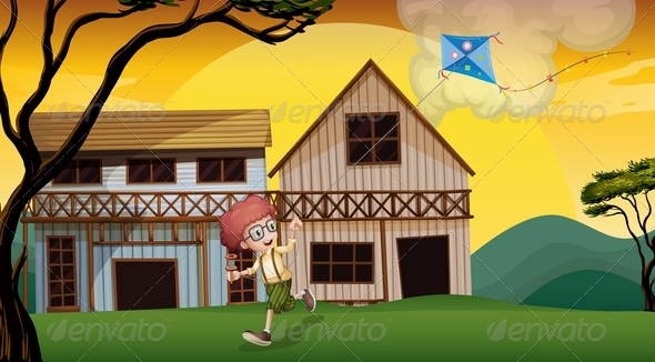 GraphicRiver A Boy Playing with his Kite in Front of the Wooden Barn 8071082 GraphicRiver A Boy Playing with his Kite in Front of the Wooden Barn 8071082