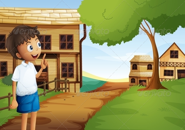A Boy at the Pathway in the Neighborhood A Boy at the Pathway in the Neighborhood