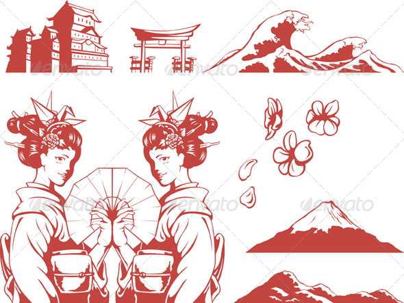 Japanese Set Girl in Kimono Sakura Mountain Japanese Set Girl in Kimono Sakura Mountain