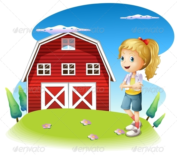 GraphicRiver A Girl in Front of the Red Barnhouse on the Hilltop 8071375 GraphicRiver A Girl in Front of the Red Barnhouse on the Hilltop 8071375