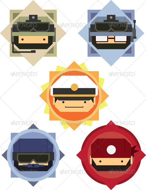 GraphicRiver Soldier & Officer Cartoon Icon Set 8071400 GraphicRiver Soldier & Officer Cartoon Icon Set 8071400