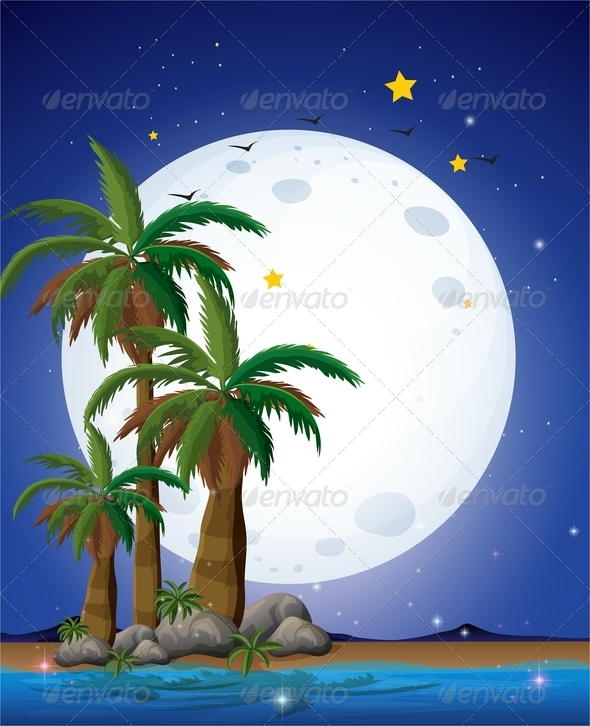 GraphicRiver Full Moon Palm Trees and Sea 8071802 GraphicRiver Full Moon Palm Trees and Sea 8071802