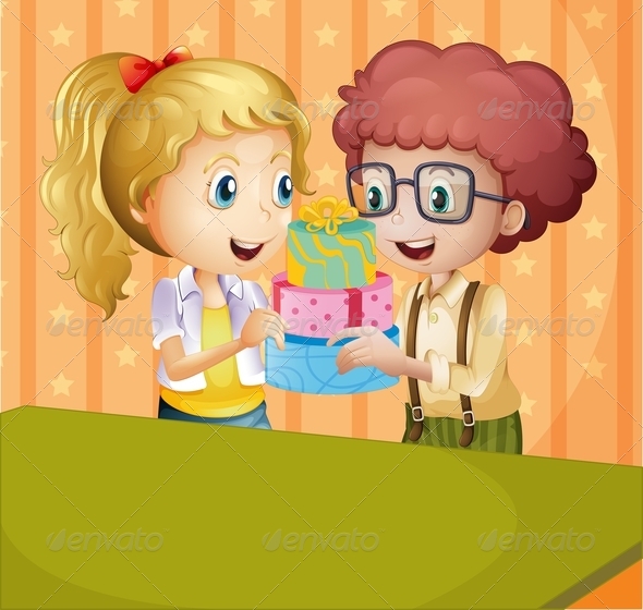 Girl and Boy with Gifts Girl and Boy with Gifts