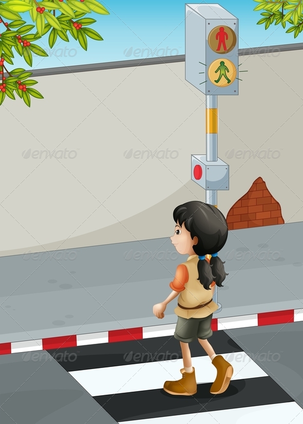 GraphicRiver Girl Crossing Road at Crosswalk 8071881 GraphicRiver Girl Crossing Road at Crosswalk 8071881