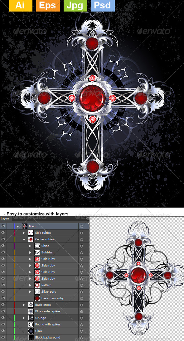 Silver Cross with Rubies Silver Cross with Rubies