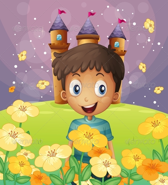 GraphicRiver Happy Boy in Front of Castle 8072593 GraphicRiver Happy Boy in Front of Castle 8072593