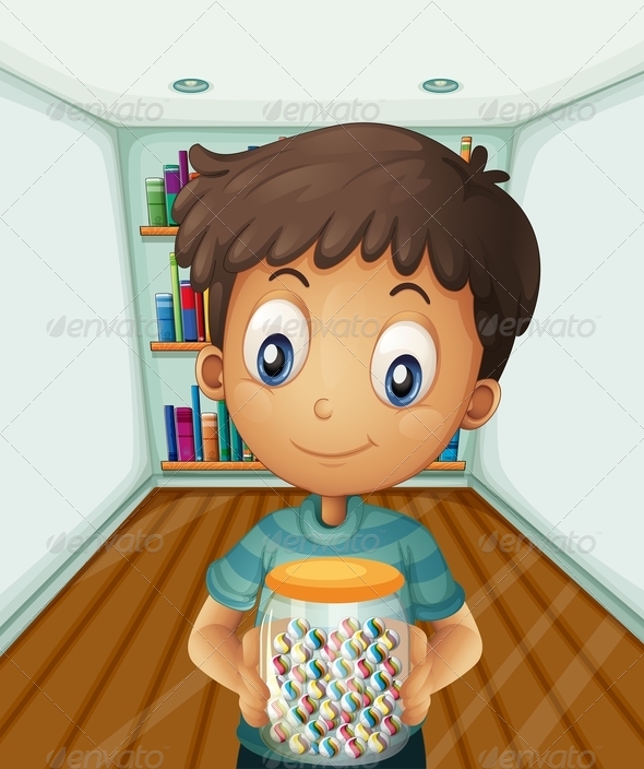 GraphicRiver Boy Holding a Jar of Candies in Front of Books 8074090 GraphicRiver Boy Holding a Jar of Candies in Front of Books 8074090