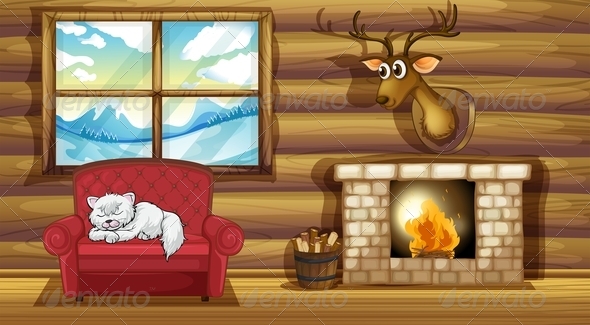 GraphicRiver Cat Sleeping on a Chair Near the Fireplace 8074339 GraphicRiver Cat Sleeping on a Chair Near the Fireplace 8074339