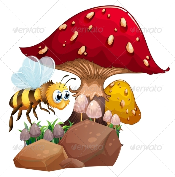 GraphicRiver Bee Near a Giant Red Mushroom 8074346 GraphicRiver Bee Near a Giant Red Mushroom 8074346
