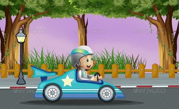 GraphicRiver Boy in Blue Racing Car with a White Star 8074410 GraphicRiver Boy in Blue Racing Car with a White Star 8074410