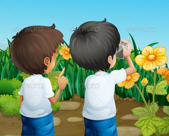 GraphicRiver Two Boys Taking Photos of the Flowers 8074457 GraphicRiver Two Boys Taking Photos of the Flowers 8074457
