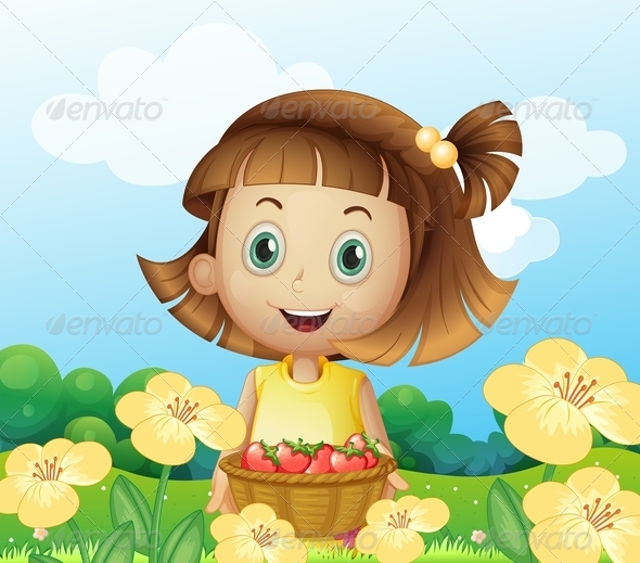 Girl Holding a Basket of Fruits