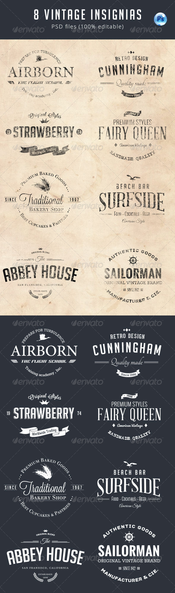 GraphicRiver 8 Vintage Insignias 8076087 GraphicRiver 8 Vintage Insignias 8076087